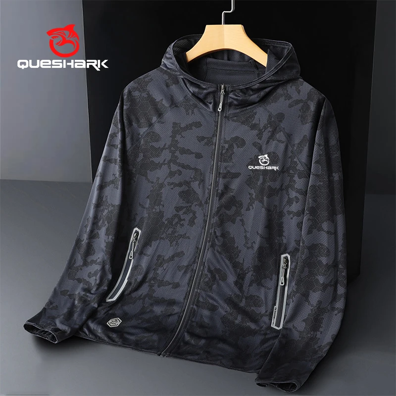 Queshark Reflective Men Quick Dry Ultrathin Ultralight UV UPF50+ Sunscreen Cycling Jacket Camouflage Sports Running Skin Coat