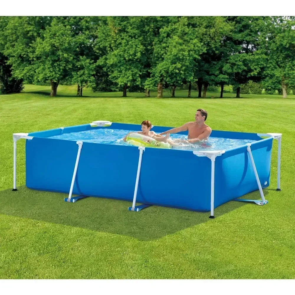 8.5ft x 26in Rectangular Frame Above Ground Quick Easy Set Up Backyard Outdoor Swimming Pool with Drain Plug for Ages 6 and Up