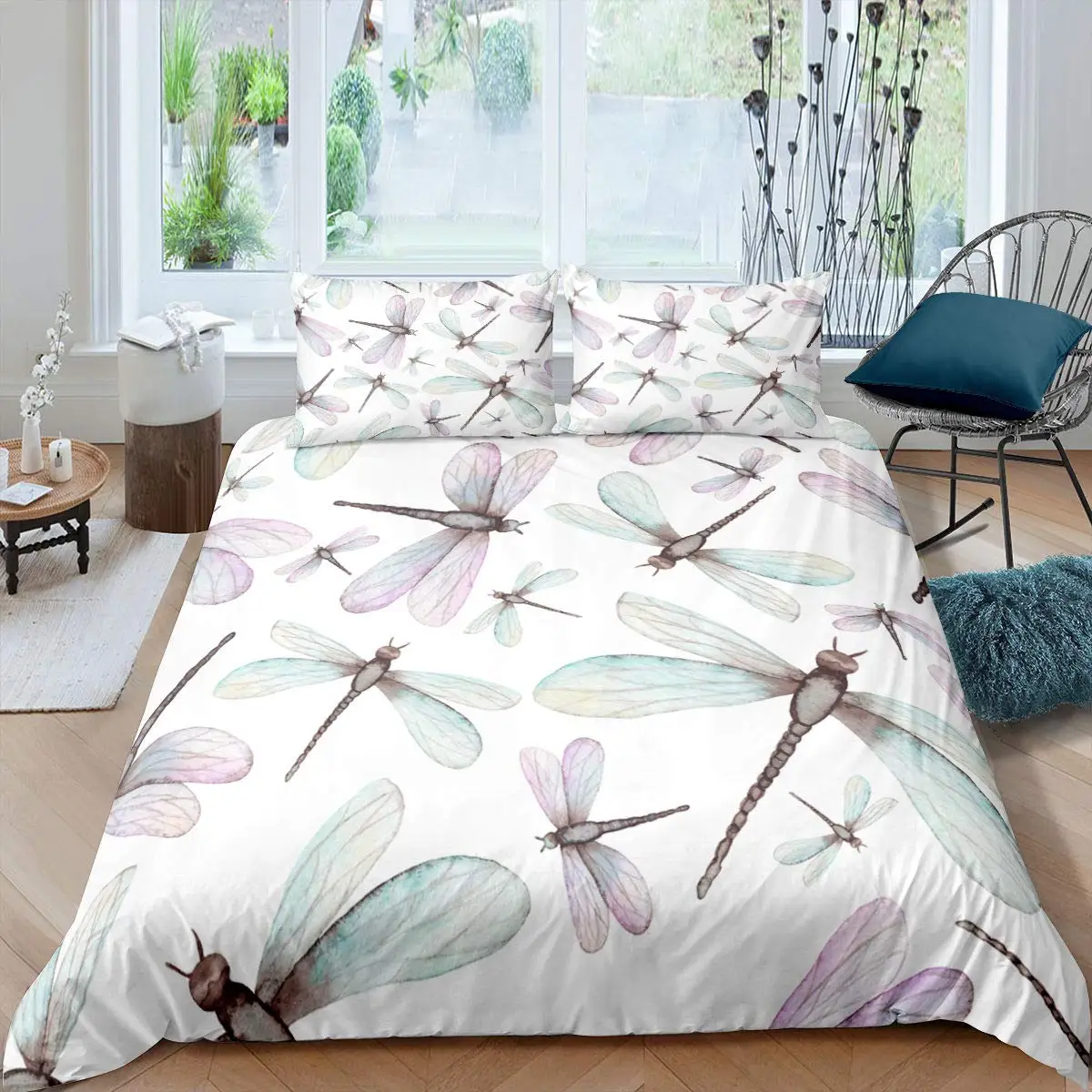 

Dragonfly Duvet Cover Set King Size Colorful Wing Bedding Set for Kids Teens Adult Forset Wild Animal Theme 2_3pcs Quilt Cover
