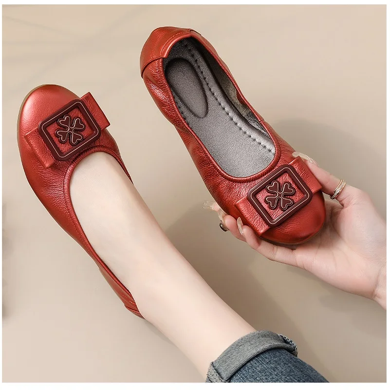 Plus size 34-43 women genuine leather flat shoes woman ballet flats new fashion female casual single shoes women office shoes