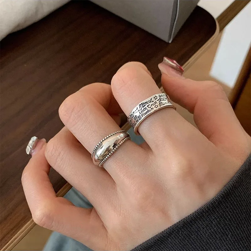 

925 Sterling Silver Minimalism Graffiti Letter Punk Rings for Women Girl Gift Retro Versatile Design Fine Jewelry Dropshipping