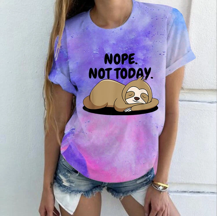 

Women's Tie Dye T-shirts Lovely Sloth Cartoon Tees 2023 Female Clothes Tops Ladies Fashion Graphic Nope Not Today Print T-Shirt