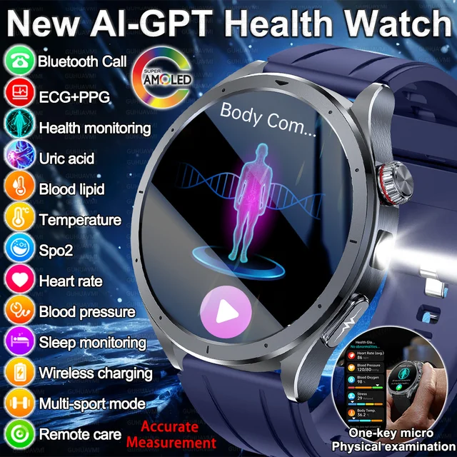 2026 New Body Fat Analysis Health Smart Watch ECG+PPG Uric Acid Blood Pressure Blood Oxygen Clock Call Smart Watch For Men Women 1