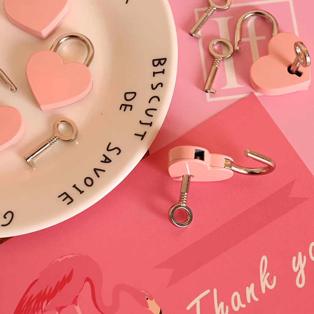 Antique Style Heart Shape Padlock Vintage Lock Pink Romantic Lovely Diary Padlocks Key Lock with Key