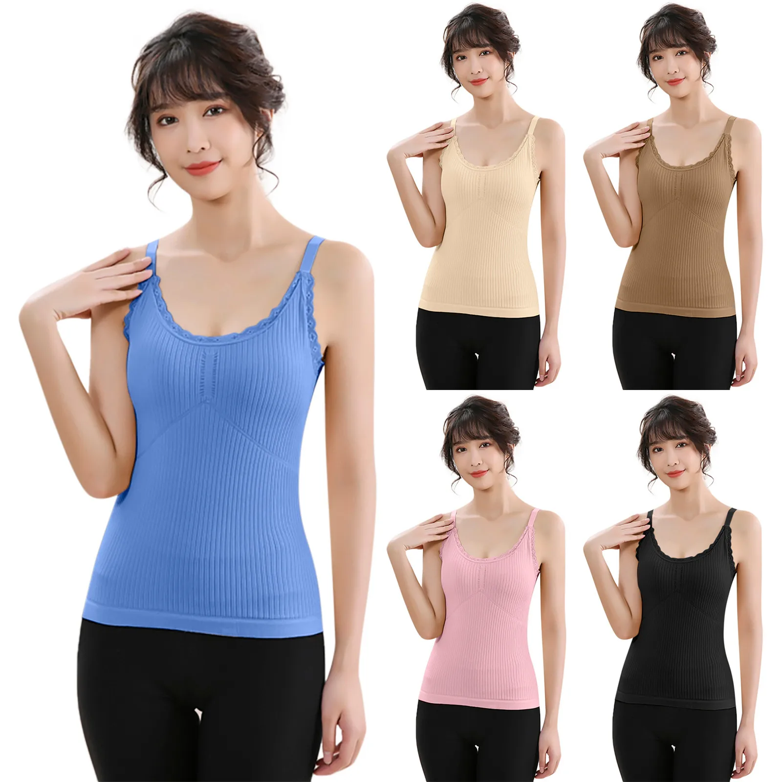 Sleeveless Thermal Shirts for Women V Neck Vest with Built in Bra