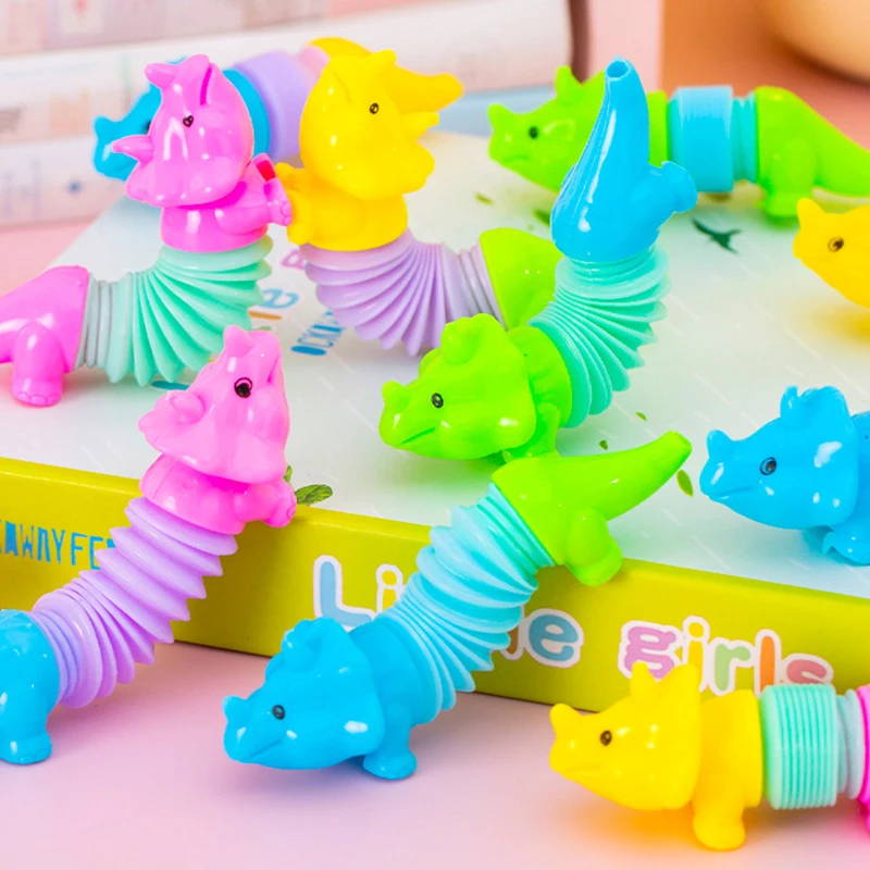 Colorful Telescopic Tube Transformation Dinosaur Stress Relief Toy 20Pc for Kids Birthday Party Favors Wedding Guest Pinata Gift