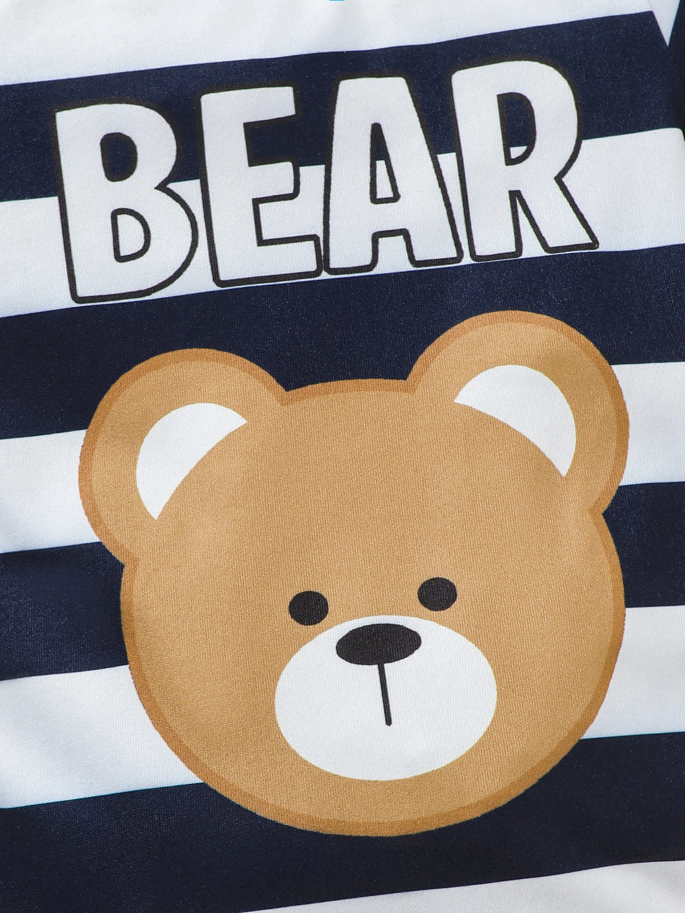 Baby Boy Spring Summer Outfit Set Cute Cartoon Letter Bear Print Striped Short Sleeve Onesie with Bear Decorated Overalls Shorts 4