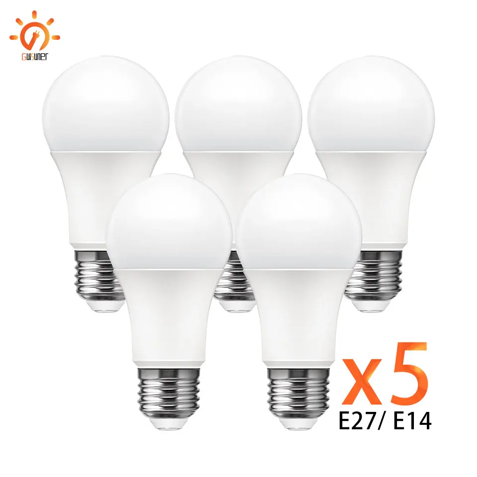 조광 가능한 LED 전구 알루미늄 테이블 램프, E27, E14, AC 220V, 실제 20W, 18W, 15W, 12W, 9W, 5W, 3W 램프, 5 개
