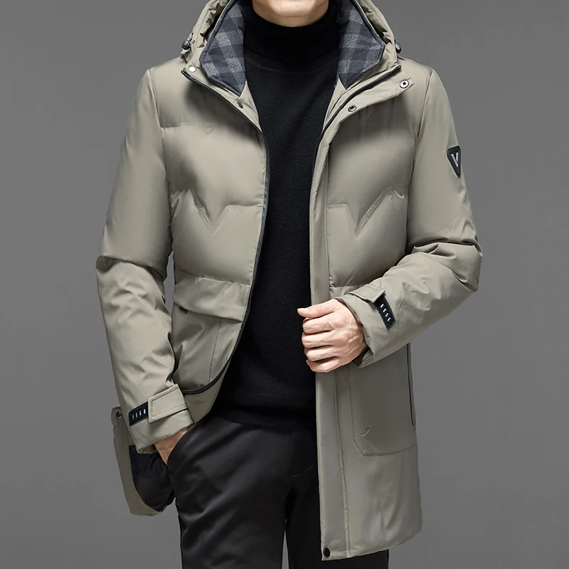

Winter New Men's Business Casual Thickened Mid-length Hooded Outdoor Warm Windproof Cotton Coats