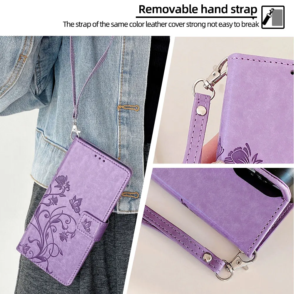 Embossed Solid Color Leather Wallet Case - Premium Protective Cover