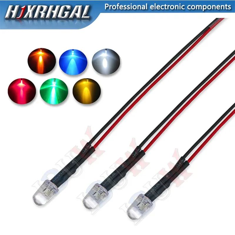 LED Light 3V 6V 12V 24V Pre Wired 3mm 5mm LED Light Lamp Bulb Prewired Emitting Diodes Transparent Yellow Blue Green White Red 10PCS