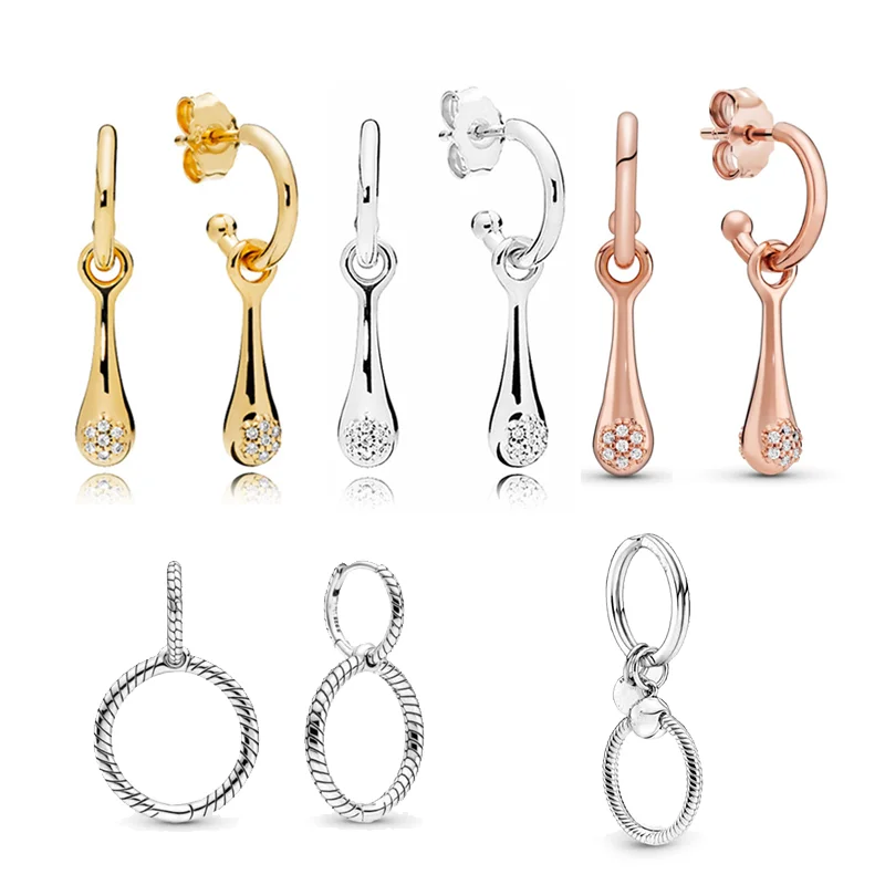 

LR Pan 925 Silver Zircon Earrings Rose Gold Silver Gold Color Jewelry Fashion Charm Drop-Shaped Party Girl Wholesale The New