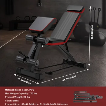 Adjustable Weight Bench 7-Level Foldable with Extended Headrest Leg Extension Incline Decline Bench 770 lbs Full-Body Strength 2