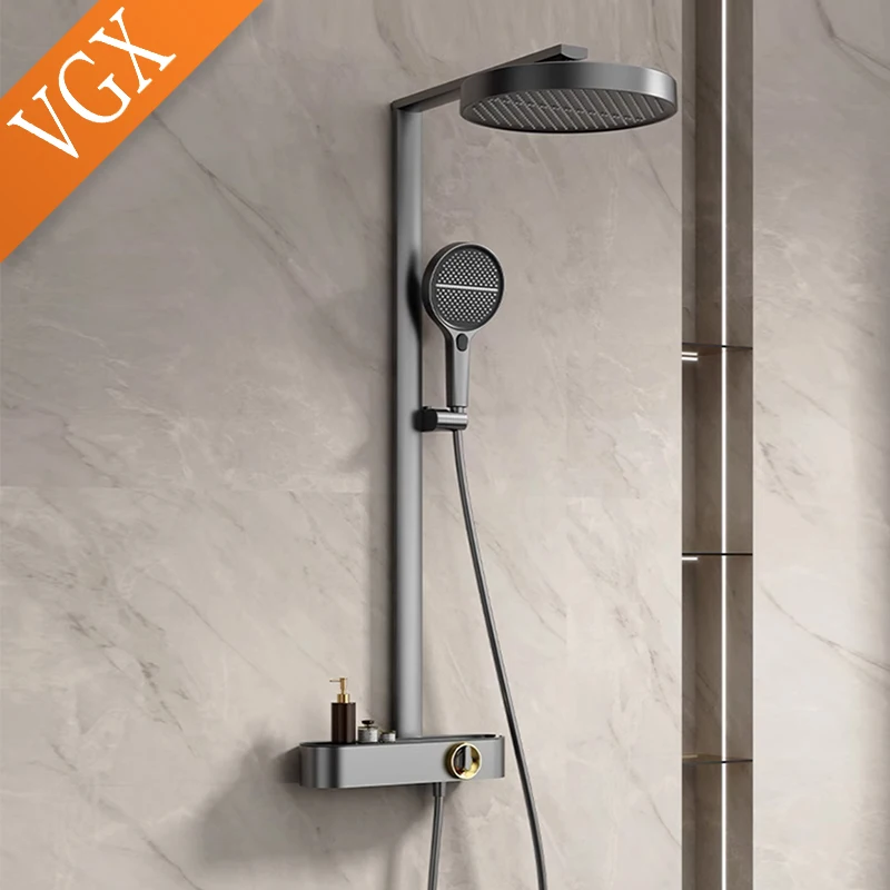 VGX White Shower System Set Bathroom Shower Faucet Set 3-way Rainfall Shower Set Shower Mixer Crane with Hand Shower Set Grey 6