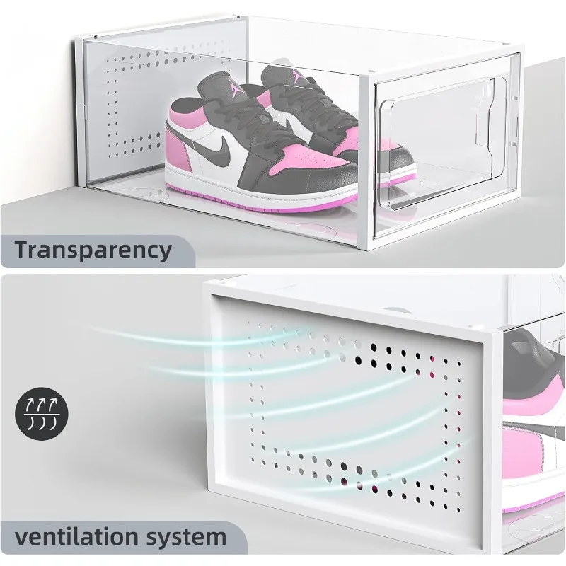 Shoe Boxes Clear Plastic Stackable, 18 Pack Premium Shoe Organizer Storage for Closet Space Saving Foldable Rack Containers