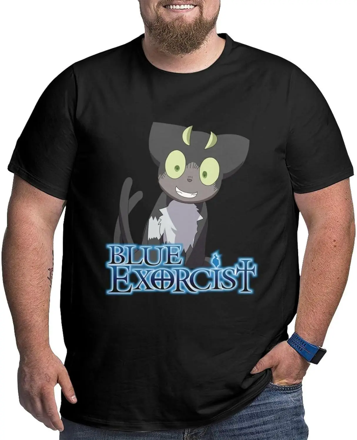

Anime Big Size Man's T Shirt Blue Exorcist Kuro O-Neck Short-Sleeve Tee Tops Custom Tees Shirts
