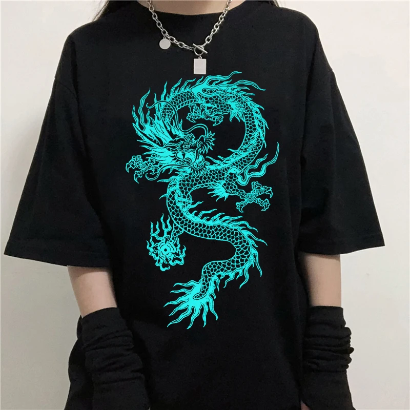 Streetwear tops women T-shirt ulzzang Harajuku vintage gothic dragon print T-shirt summer new Oversize loose casual women target camisole