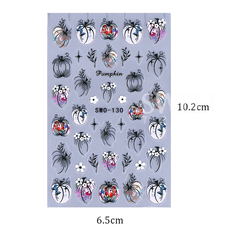 2pcs Cartoon Autumn Pumpkin Nail Stickers 3D Maple Leaf Petals Adhesive Nail Decals Sliders DIY Thanksgiving Day Manicure Decor