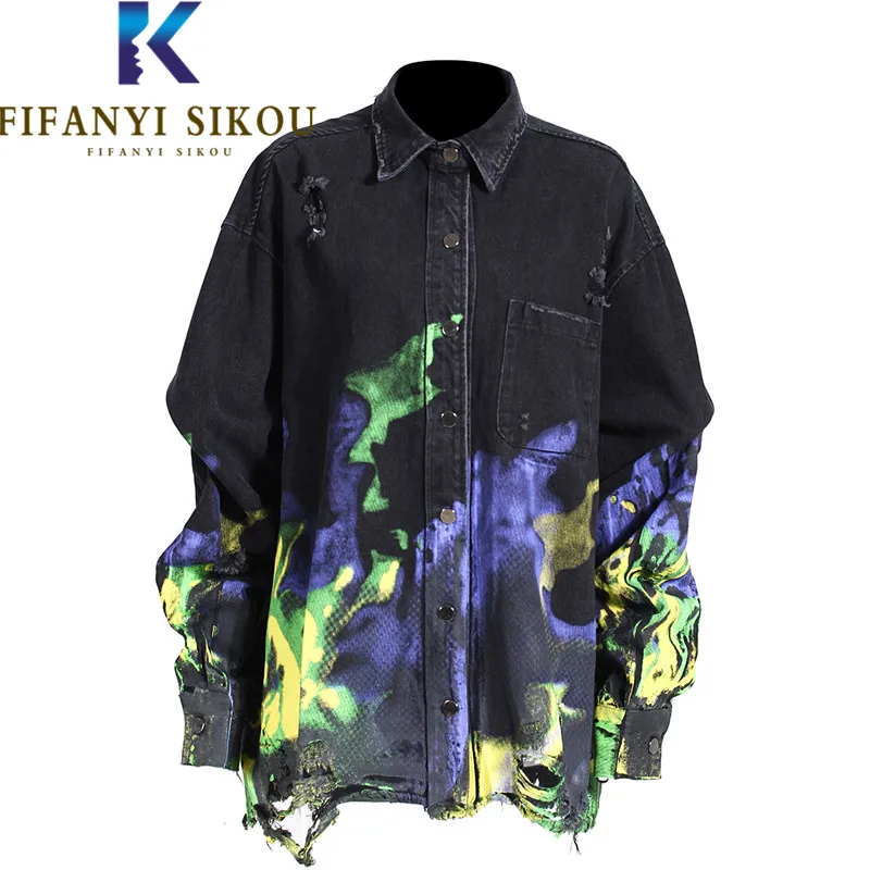 

Джинсовая куртка с принтом граффити, женская уличная одежда, свободная модная рваная джинсовая куртка, пальто в стиле хип-хоп стандартного размера для женщин