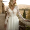 Lakshmigown Plunging Boho Wedding Dress Long Sleeve Lace Bodice Chiffon V Neck Customized Beach Bridal Gown robe mariée 3