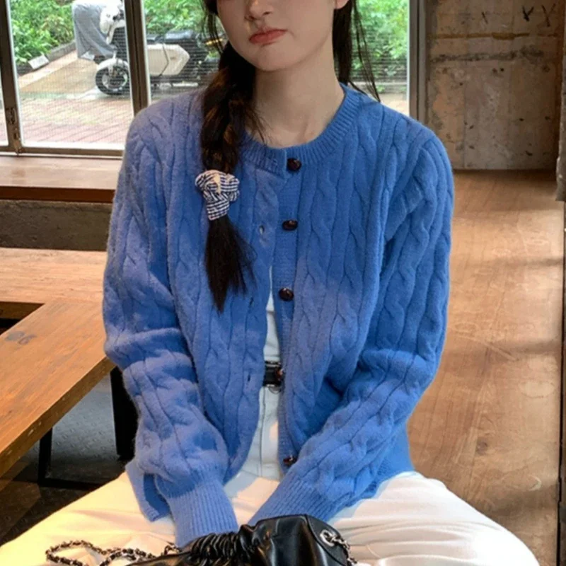 Autumn and Winter Fashion Women's O Neck Long Sleeve Slim-fit Sweater Elegant Solid Color Cardigan Single-breasted Knitwear Top