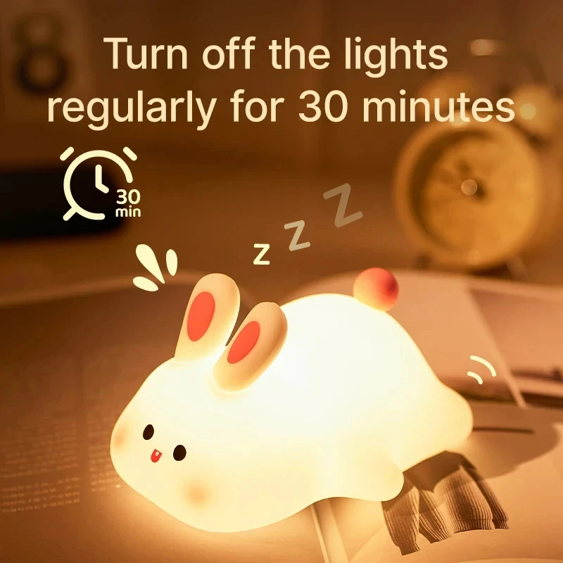 Cute Animal Touch Sensor LED Night Lamp USB Rechargeable Silicone Lamp Timing Bedside Desktop Decoration Cartoon Book Lights
