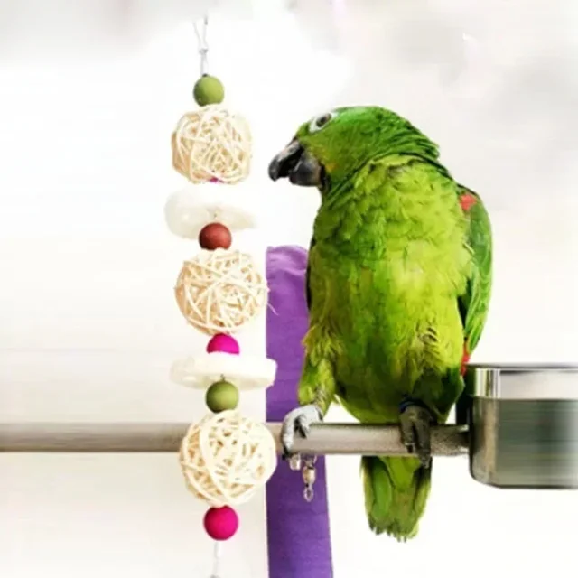 New Bird Pet Bites Toy Parrot Macaw Luffa Bell Swing Scratcher Climb Toys Cockatiel Colour Random 4
