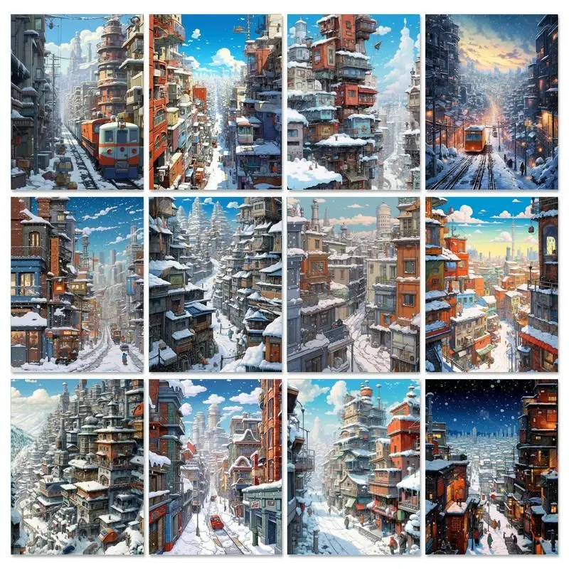 

GATYZTORY Frame City DIY Painting By Number Acrylic Snow-Covered Landscape Paint By Number Handpainted Unique Gift Home Decor