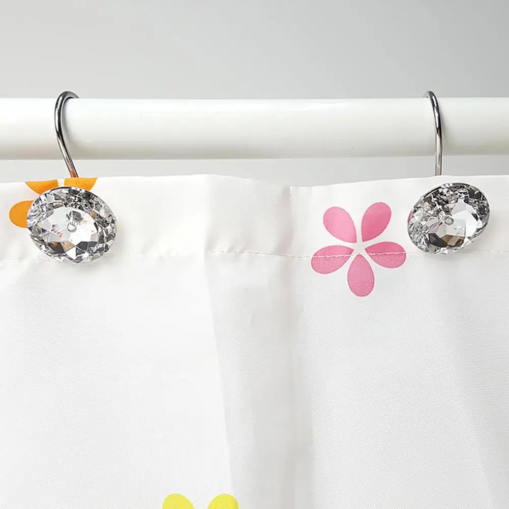 12Pcs Acrylic Rhinestone Curtain Hook Shower Rod Bathroom Curtain Hanging Buckles Decorative Window Hanger Accessories