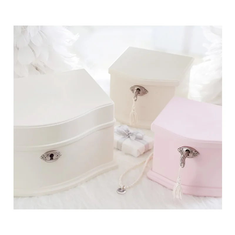 Wooden White Ballerina Pink Musical Jewelry Box with Mirror&Tassel