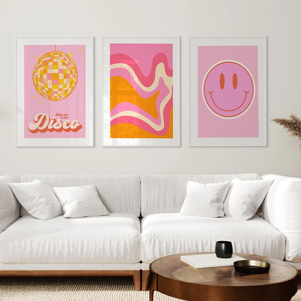 60s Disco Posters Pink and Orange Smiley Dance Telephone Canvas Painting  Nordic Modern Wall Pictures for Living Room Home Decor - AliExpress