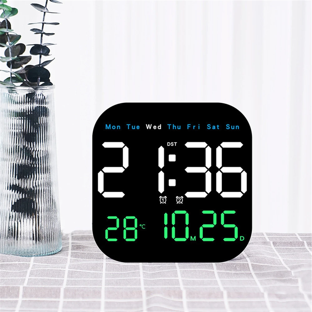 Digital Wall Clock LED Digital Wall Clock Large Screen Time Temperature Date Week Display with Remote Control Adjustable Brightness Alarm Clock