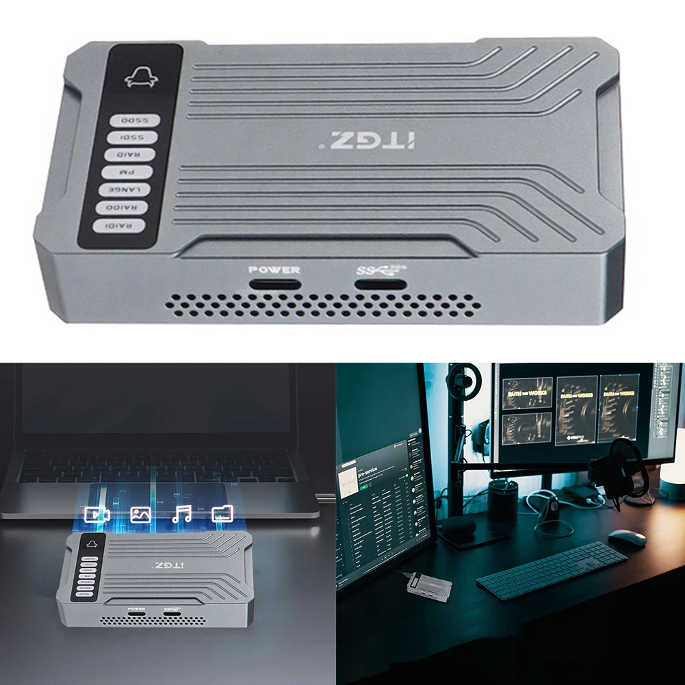 M.2 NVME SSD RAID 케이스 어레이 모바일 하드 드라이브 인클로저, 듀얼 베이 외장 SSD 케이스, 윈도우 맥북 PC용, USB3.2 Gen2, 20Gbps