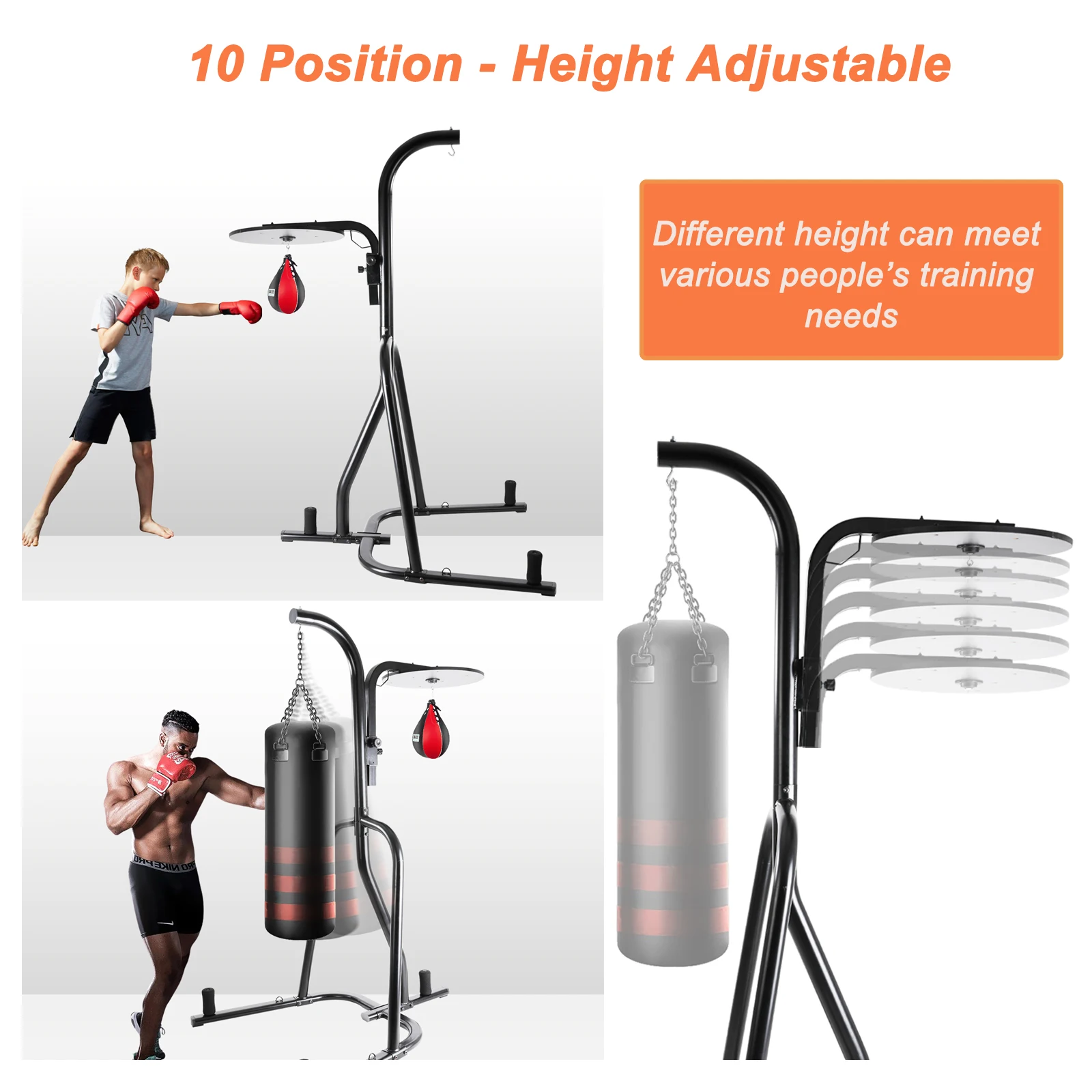 AOOU Heavy Boxing Bag and Speed Bag Stand, Steel Punching Stand for Heavy Bag, Height Adjustable