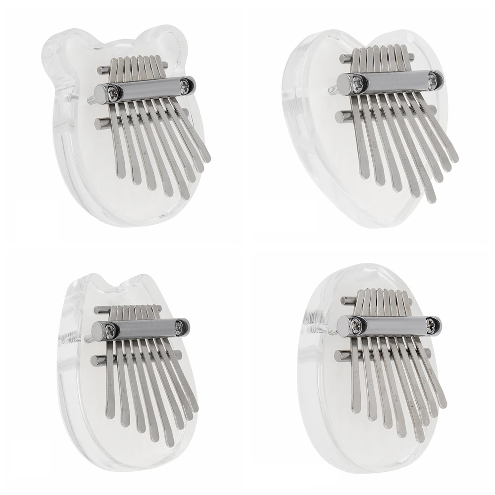Mini 8 Key Kalimba Crystal Transparent Thumb Piano Bear Heart Cat Water Drop Shape Mbira Musical Instrument Thumb Piano