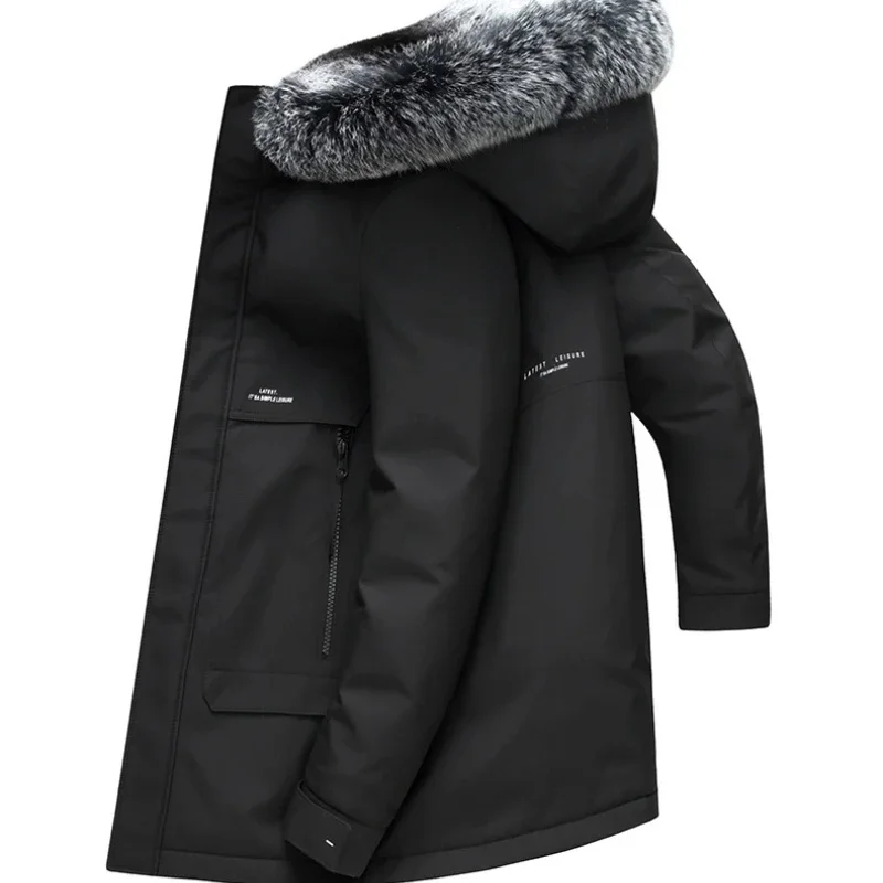 

90% White Goose Jacket Men Mid-length 2024 Winter Jackets Warm Thickened Down Coats Mens Coat Hooded Fox Fur Collar