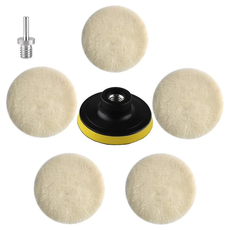 

6 Pcs Polishing Pads, Buffing Pad For Car,3 Inch Bonnets Waxing Buffer Discs Wheel Kit For Drill With M14 Drill Adapter