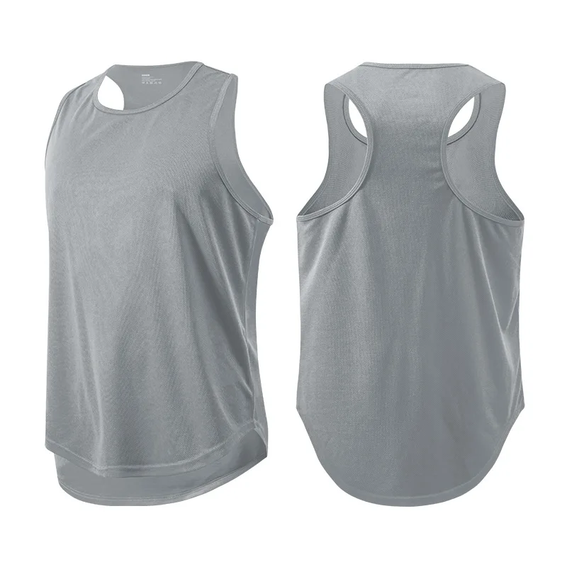 Summer Men&s Sports Fitness Training Vest Basketball Running Quick-drying Casual Sleeveless Solid Color Waistcoat Gy