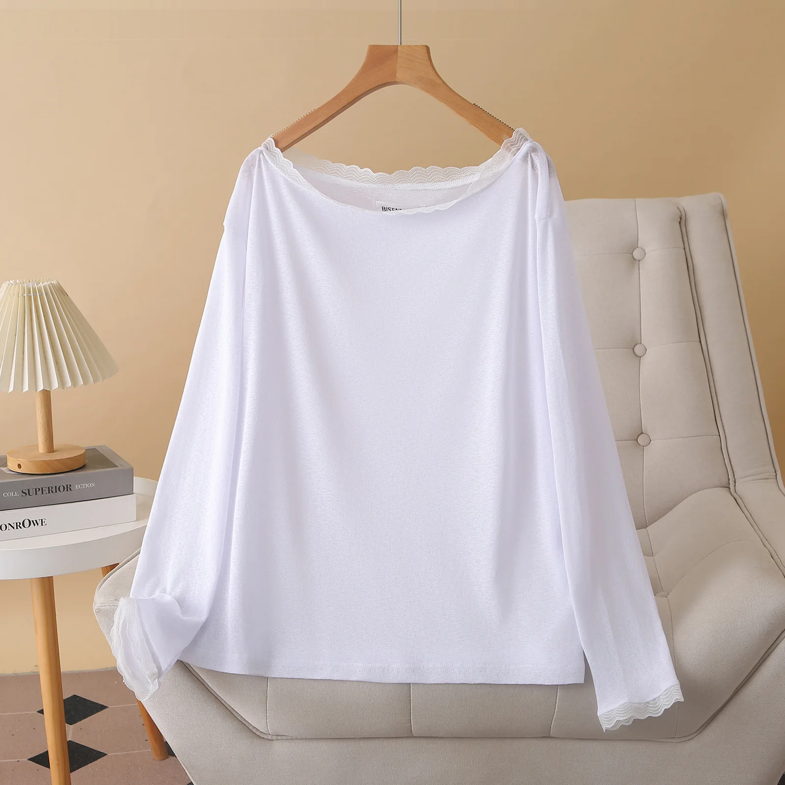 Fashion Plus Size Women's T-Shirt Autumn New Style Off Shoulder Long Sleeve Solid Color Ice Silk Tops 1716