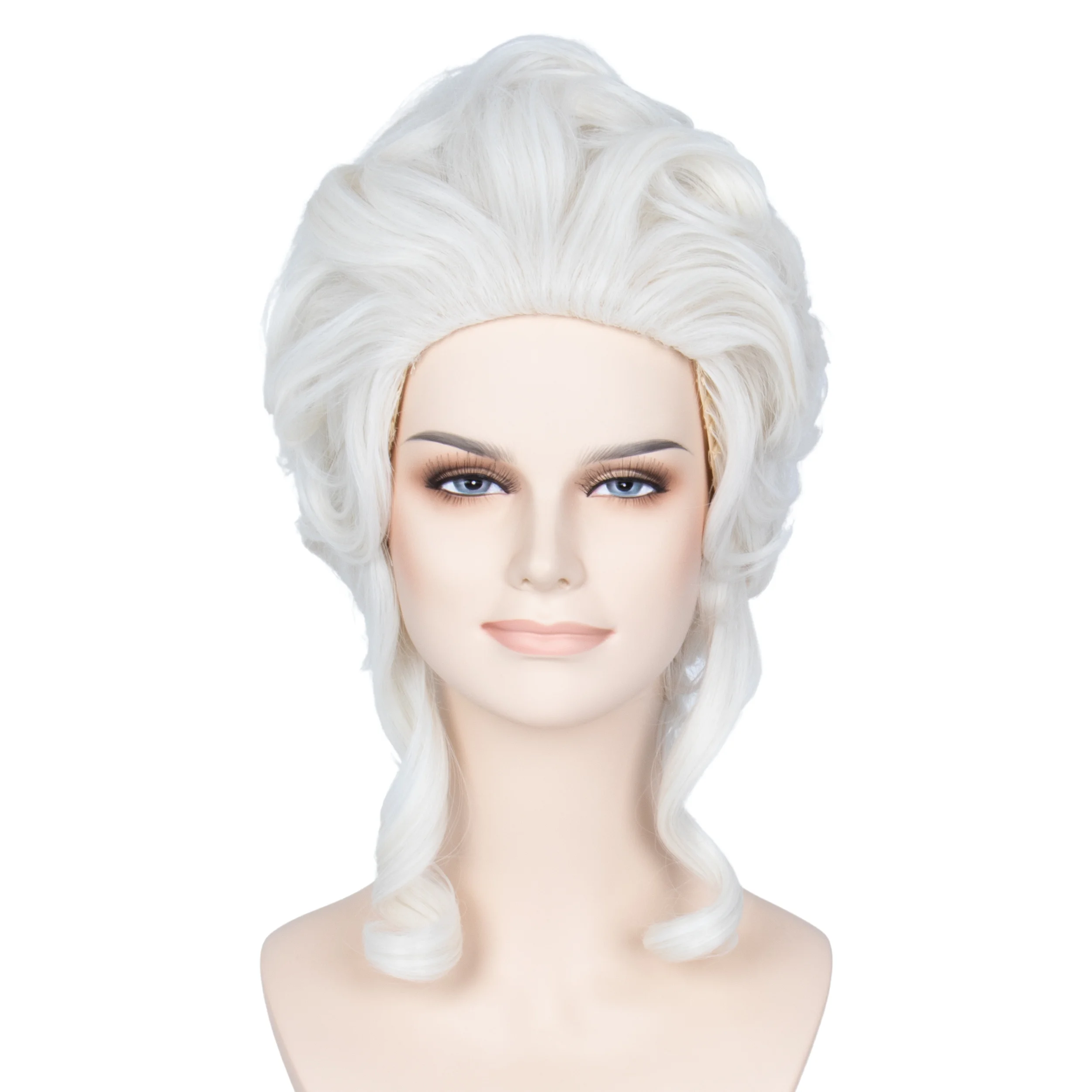 

Baroque 18th Century Women Queen Short Curly Platinum White Victorian Wig for Halloween Cosplay