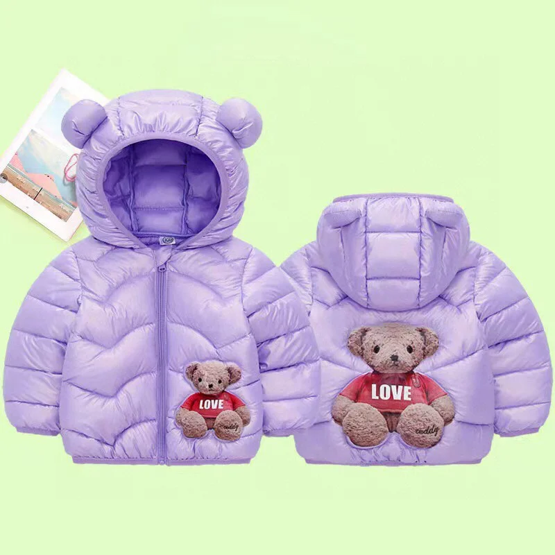 New Cartoon Bear Down Coats Winter Autumn Kids Thin Warm Outerwear Baby Girls Boys Cotton Jackets For 1-5 Years