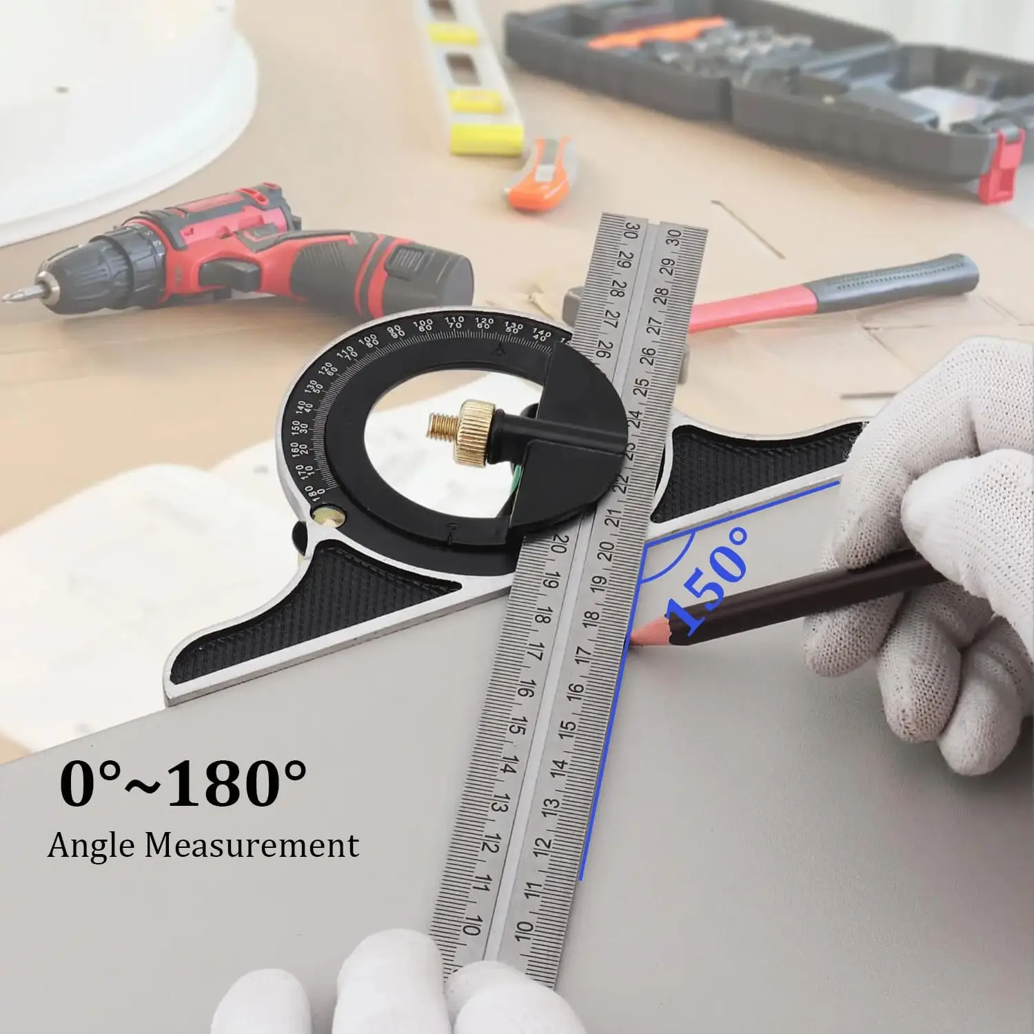 Multi-Function Precision Carpentry Tool - Adjustable Sliding Metal Ruler and Framing Square