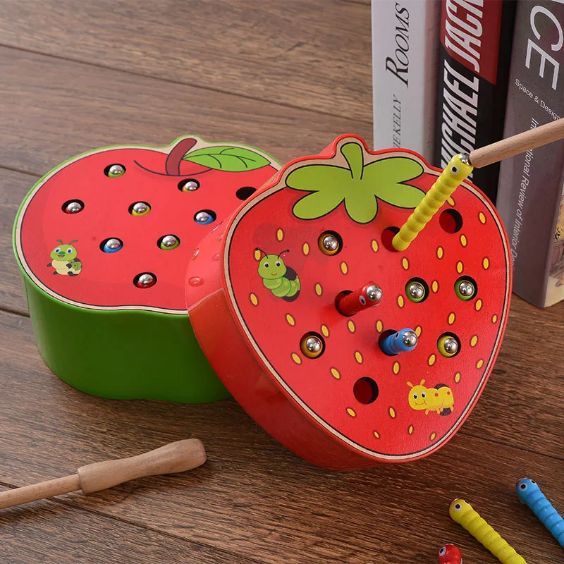 1pcs Fruit Shape Kids Wooden Toys Catch Worms Games with Magnetic Stick Montessori Early Educational Blocks Kids Interactive Toy worms armageddon pc