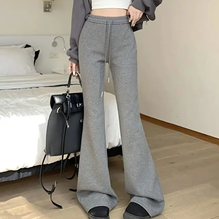 

H.sa бархатные и утолщенные повседневные спортивные штаны для женщин осень и зима новые шнурки с высокой талией для похудения микро-расклешенные брюки