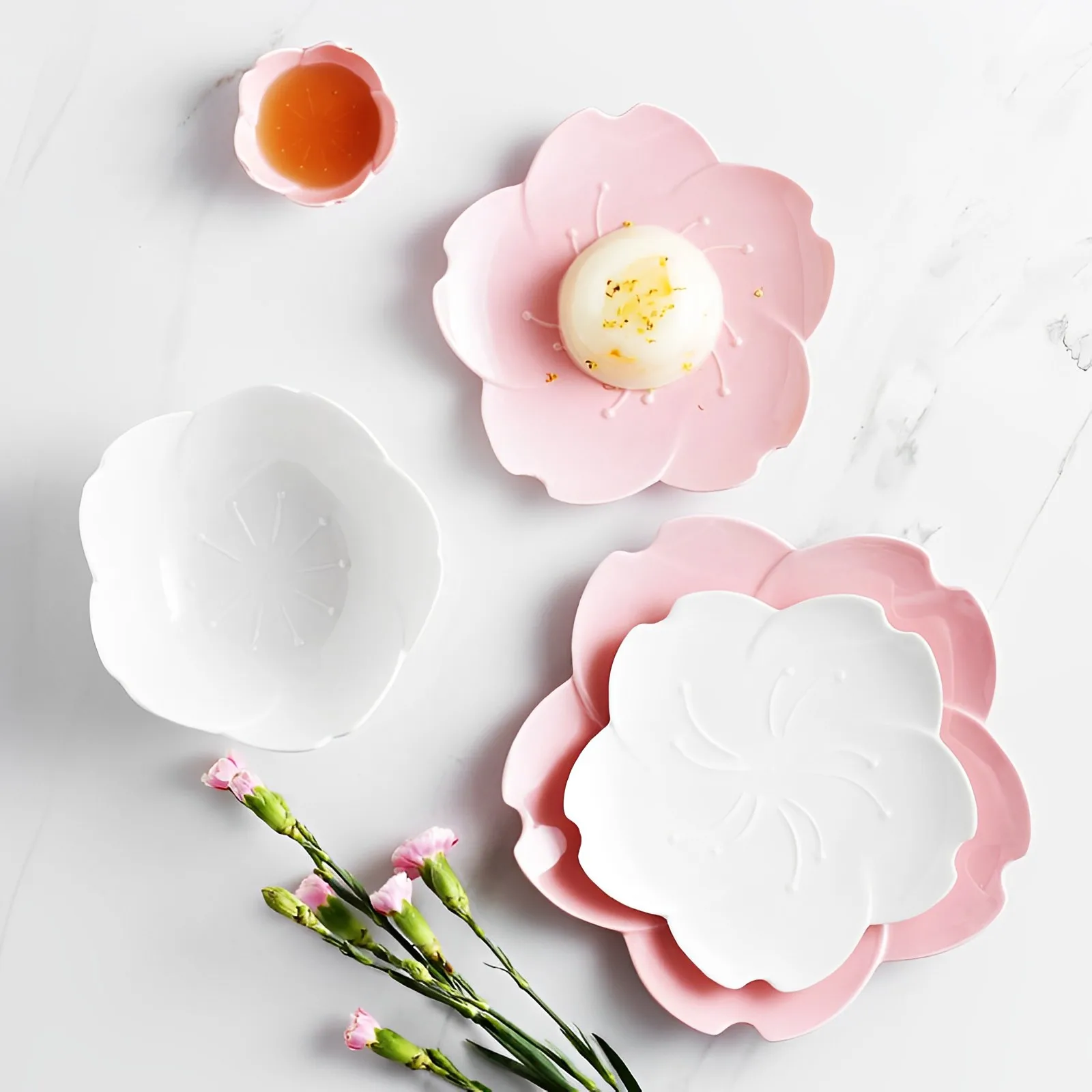 GIEMZA Ceramic Dinner Plates 3pcs Pink Flower White Floral Dish Dinnerware Sets Platos De Ceramica Porcelain Plate Stoneware