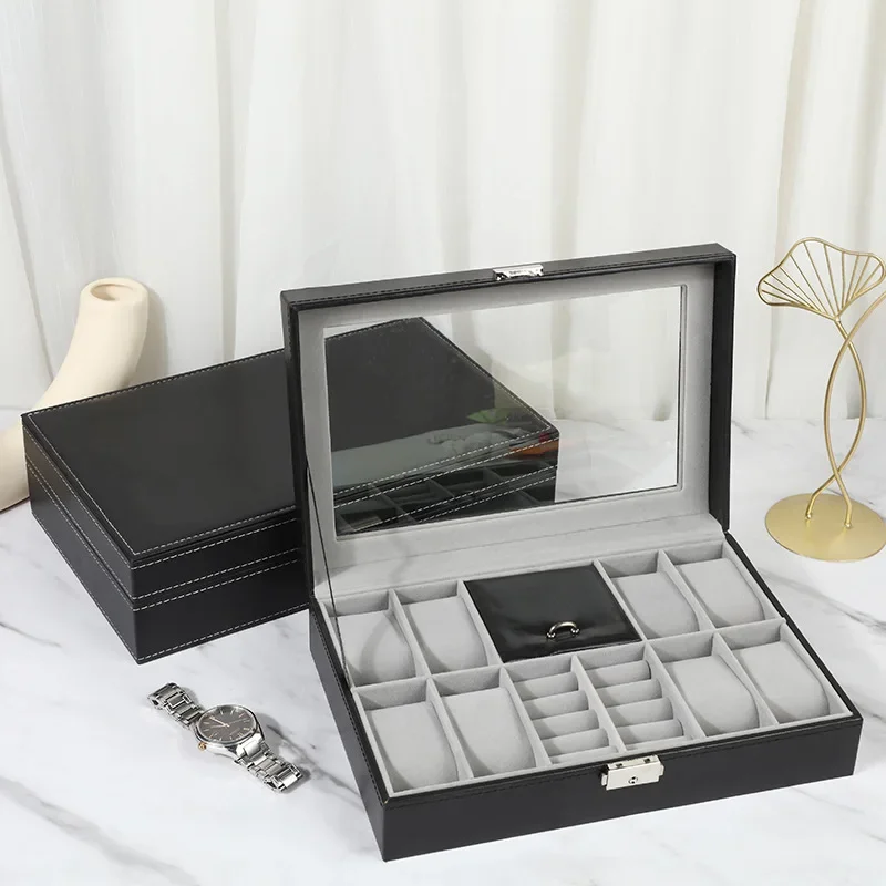 Watch Storage Box Watch Storage Bag Watch Storage Pouch Leather Storage Box KSGM PU Leather Multi-Functional Daily Storage Box Watch Box Case Ring Jewelry Storage With Lock