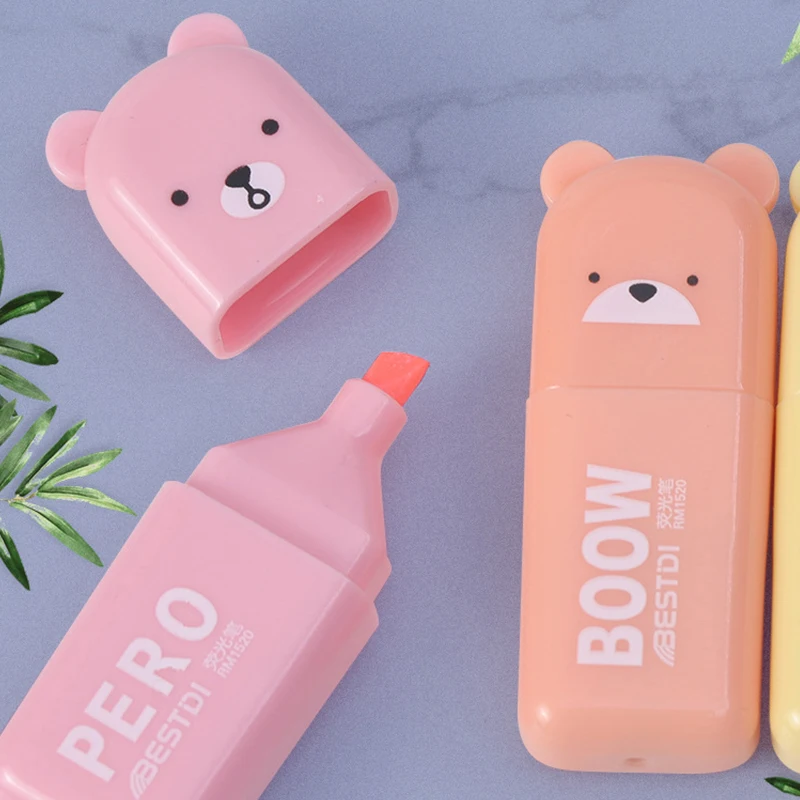 6Pcs/Set Cartoon Animals Highlighter Macaron Oblique Tip Marker Fluorescent Pen