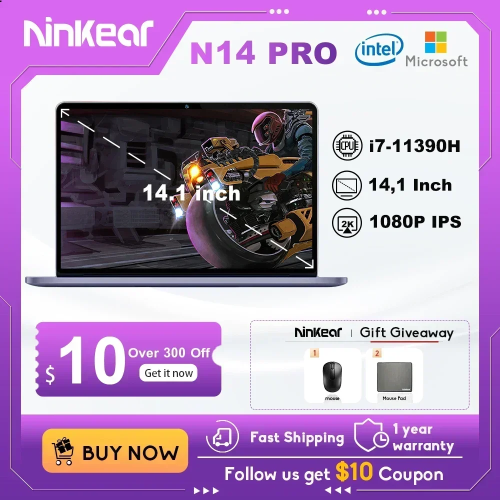 

Ноутбук Ninkear N14 Pro, 14 дюймов, IPS, Full HD, Intel i7- 11390H, 16 ГБ ОЗУ + 1 ТБ SSD, портативный компьютер, Windows 11, ноутбук, ультрабук