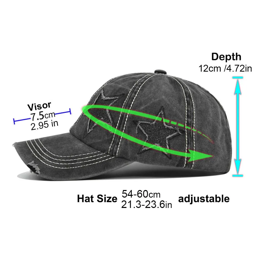 Baseball Cap Women Ponytail Washed Cotton Sun Female Pentagram Sequins Hip Hop Snapback Adjustable Sport Golf
