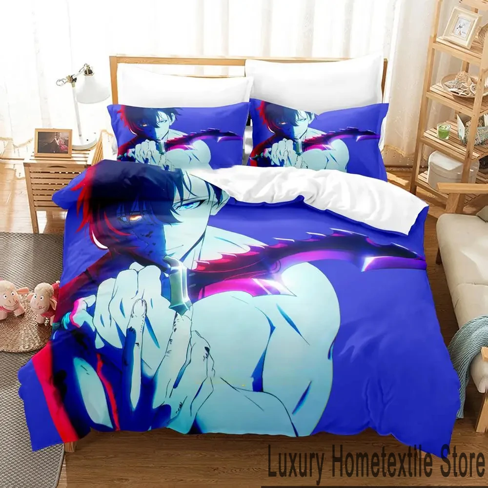 3D Print Anime Solo Leveling Bedding Set Duvet Cover Bed Set Quilt Cover Pillowcase Comforter king Queen Size Boys Adult Bedding 5